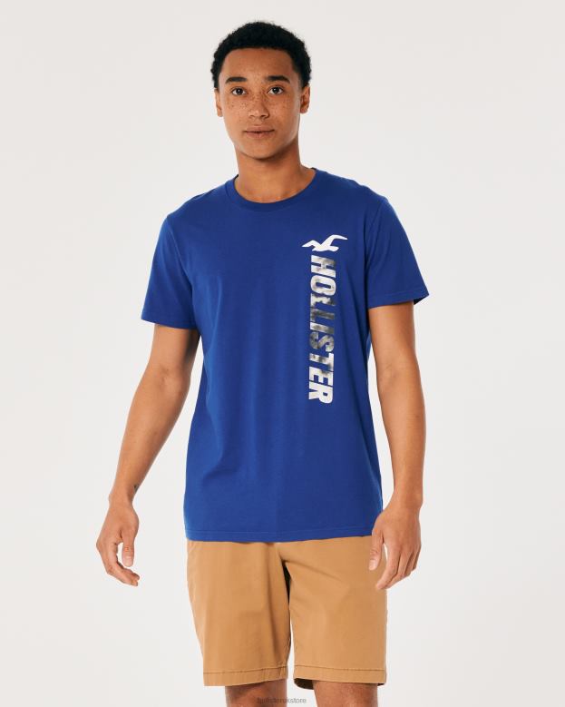 Tops Hollister Men Cotton Logo Graphic Tee 48820967 Blue