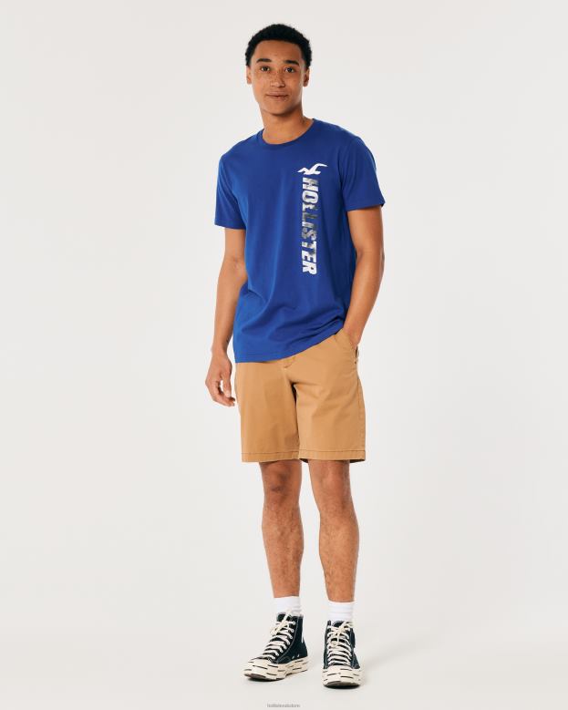 Tops Hollister Men Cotton Logo Graphic Tee 48820967 Blue