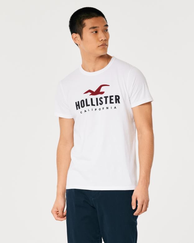Tops Hollister Men Cotton Logo Graphic Tee 48820971 White