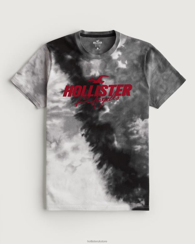 Tops Hollister Men Cotton Logo Graphic Tee 48820974 Grey Tie-Dye