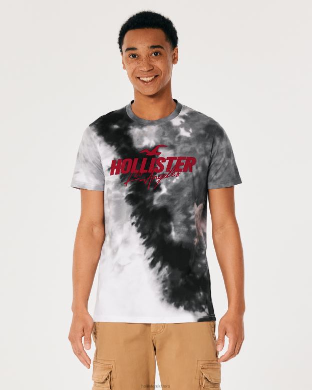 Tops Hollister Men Cotton Logo Graphic Tee 48820974 Grey Tie-Dye