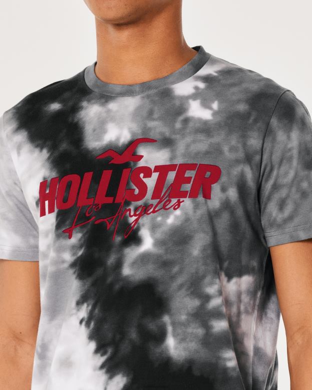 Tops Hollister Men Cotton Logo Graphic Tee 48820974 Grey Tie-Dye