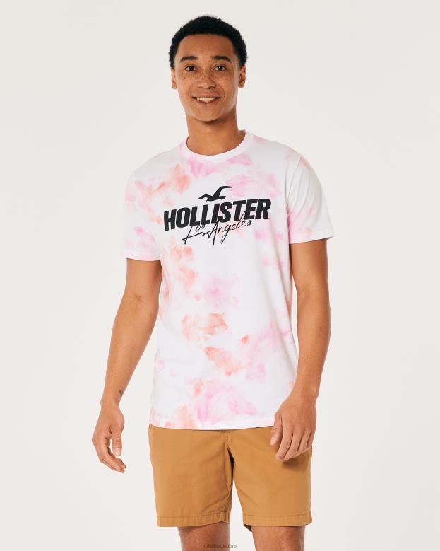 Tops Hollister Men Cotton Logo Graphic Tee 48820980 Pink Tie-Dye