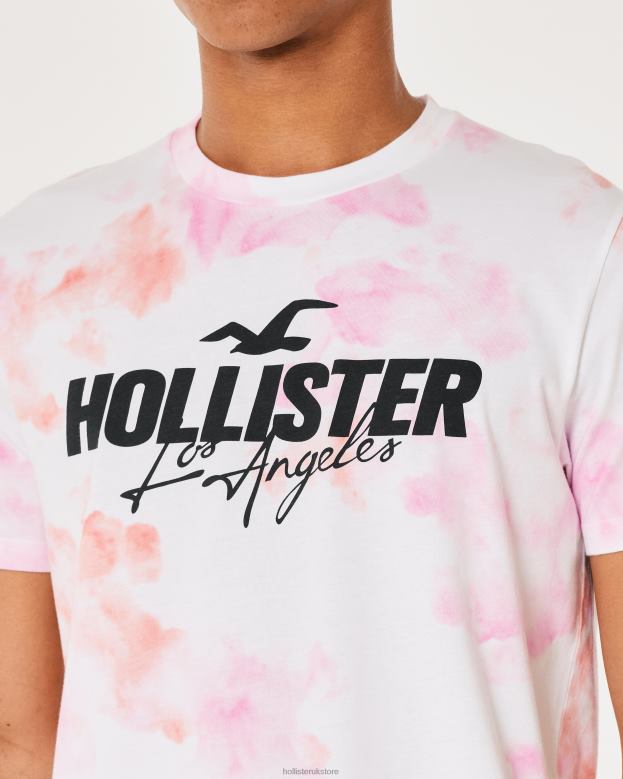 Tops Hollister Men Cotton Logo Graphic Tee 48820980 Pink Tie-Dye