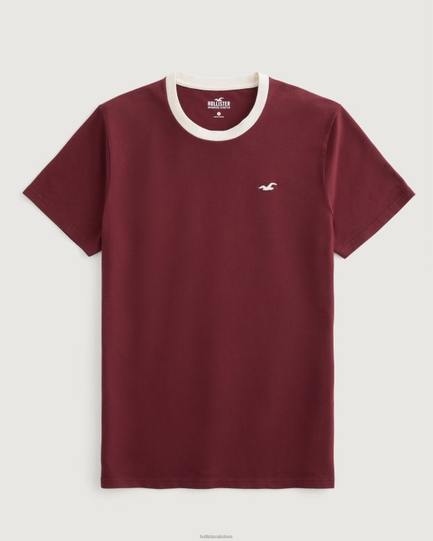 Tops Hollister Men Crew Icon Pique T-Shirt 488201009 Burgundy