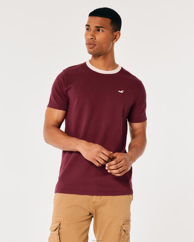 Tops Hollister Men Crew Icon Pique T-Shirt 488201009 Burgundy