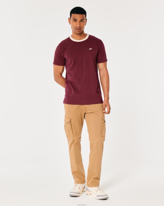 Tops Hollister Men Crew Icon Pique T-Shirt 488201009 Burgundy