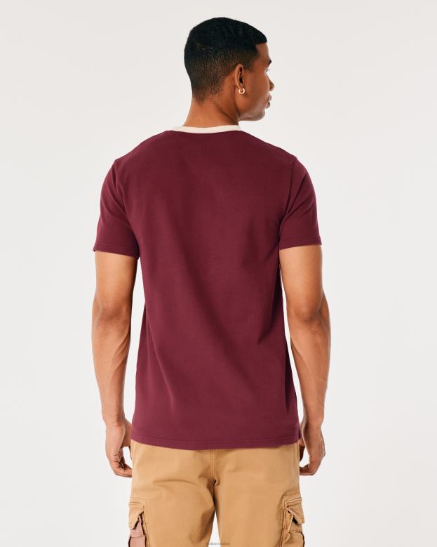 Tops Hollister Men Crew Icon Pique T-Shirt 488201009 Burgundy