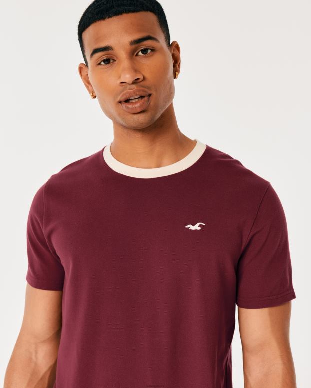 Tops Hollister Men Crew Icon Pique T-Shirt 488201009 Burgundy
