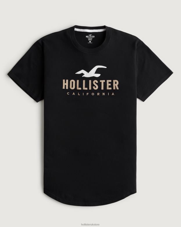 Tops Hollister Men Curved Hem Logo Graphic Tee 48820862 Black
