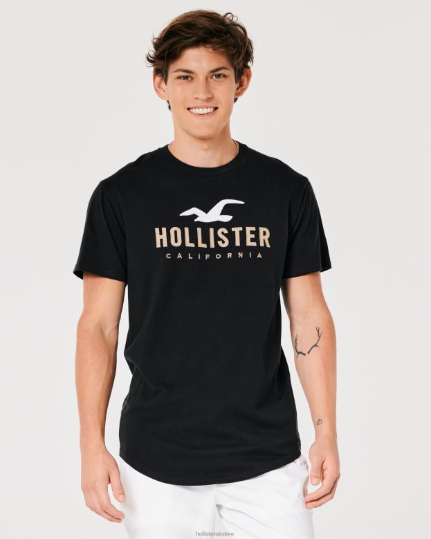 Tops Hollister Men Curved Hem Logo Graphic Tee 48820862 Black