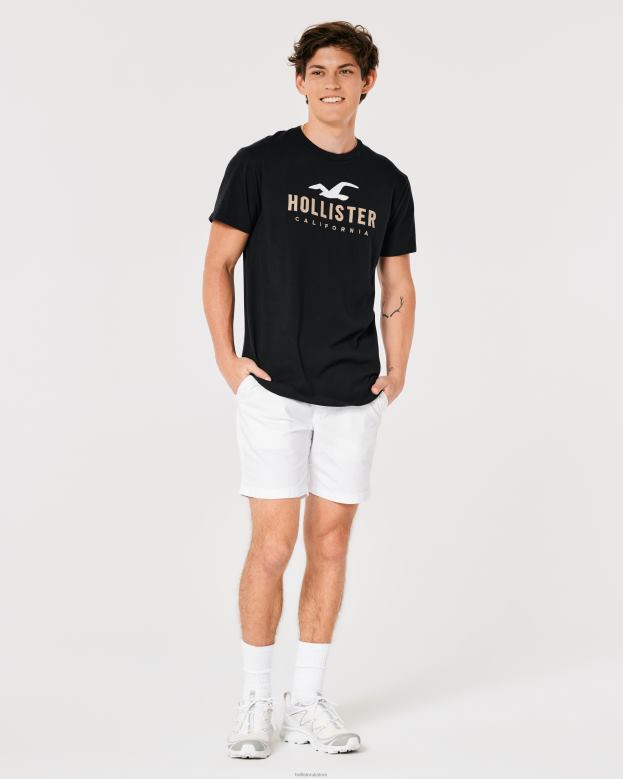 Tops Hollister Men Curved Hem Logo Graphic Tee 48820862 Black