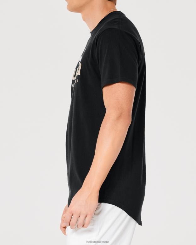 Tops Hollister Men Curved Hem Logo Graphic Tee 48820862 Black
