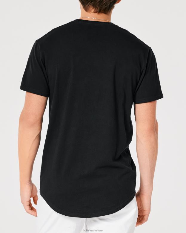 Tops Hollister Men Curved Hem Logo Graphic Tee 48820862 Black