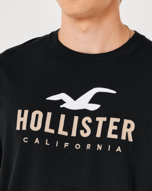 Tops Hollister Men Curved Hem Logo Graphic Tee 48820862 Black