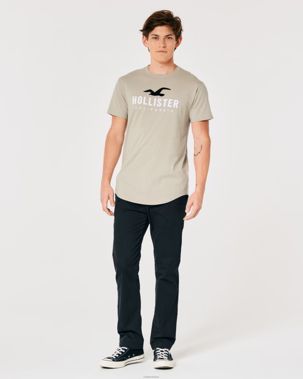 Tops Hollister Men Curved Hem Logo Graphic Tee 48820868 Tan