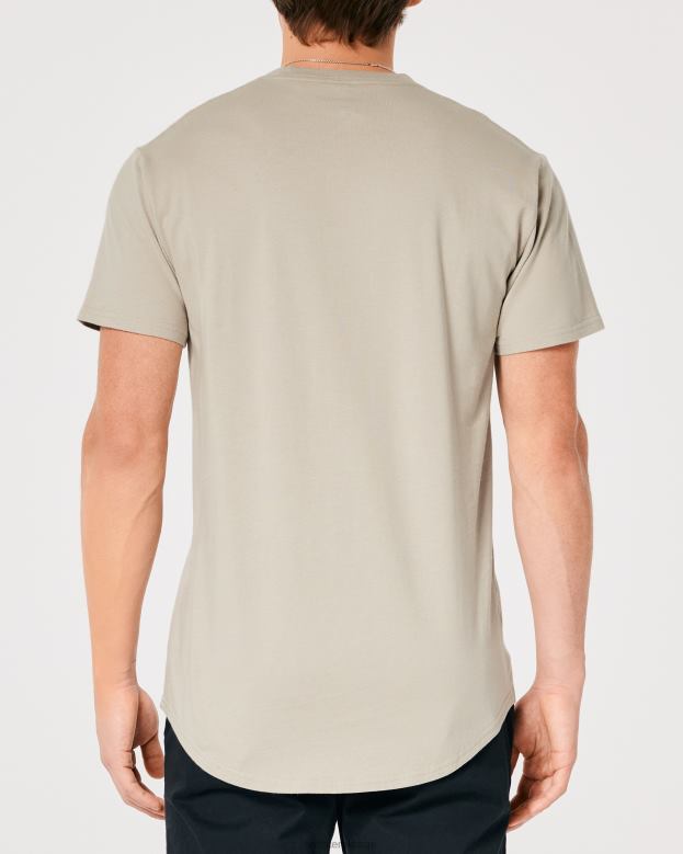 Tops Hollister Men Curved Hem Logo Graphic Tee 48820868 Tan