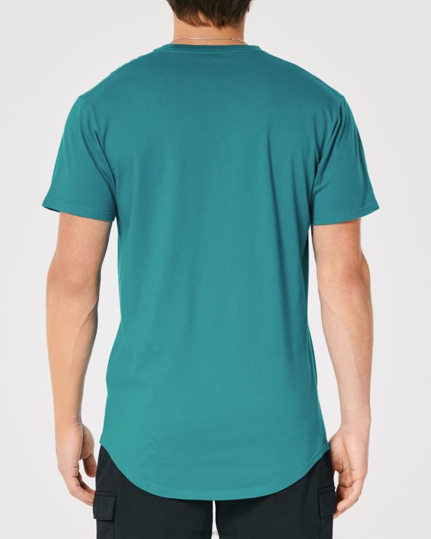 Tops Hollister Men Curved Hem Logo Graphic Tee 48820870 Dark Teal