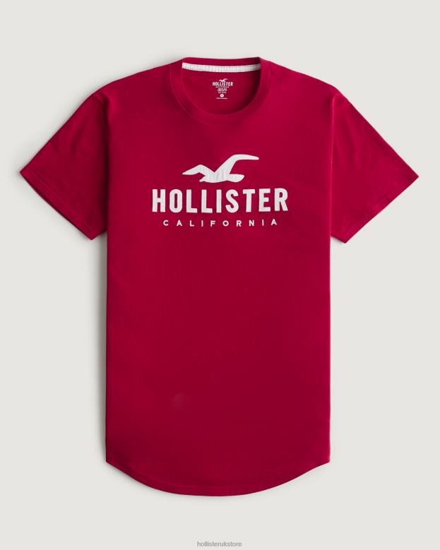 Tops Hollister Men Curved Hem Logo Graphic Tee 48820926 Red