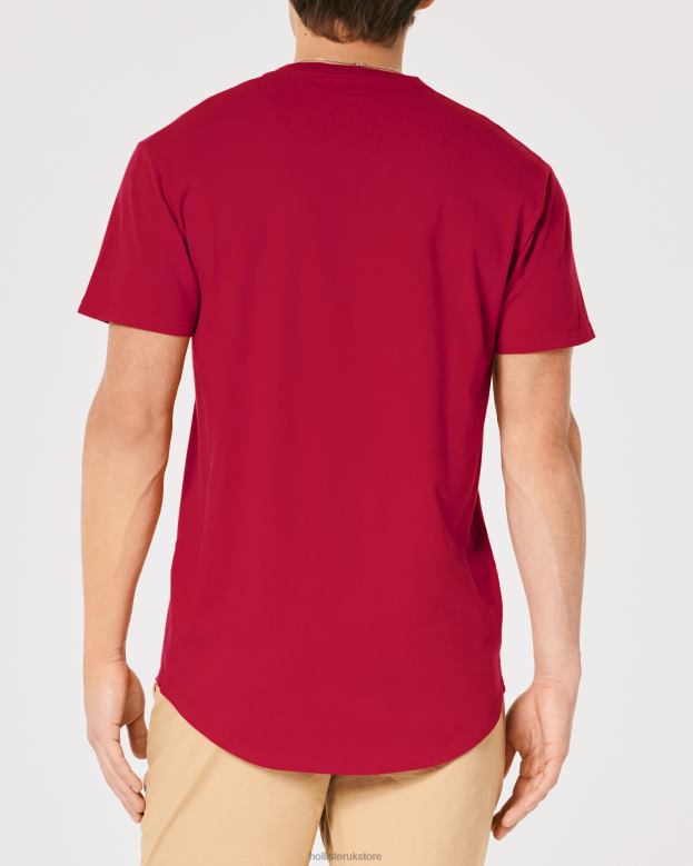 Tops Hollister Men Curved Hem Logo Graphic Tee 48820926 Red