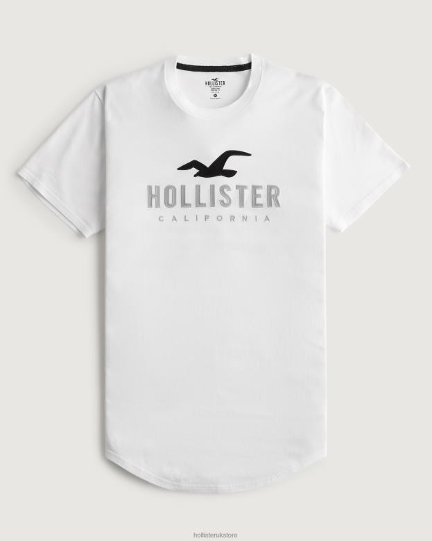 Tops Hollister Men Curved Hem Logo Graphic Tee 48820959 White