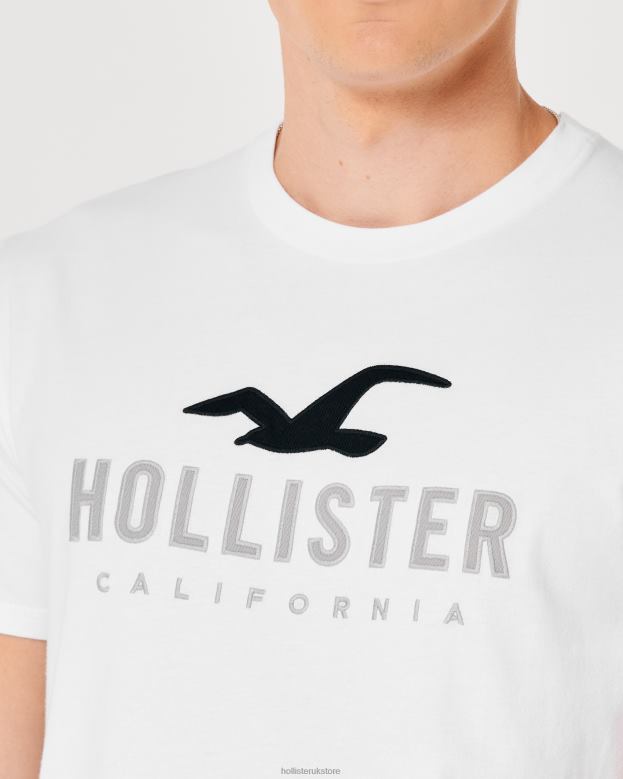 Tops Hollister Men Curved Hem Logo Graphic Tee 48820959 White