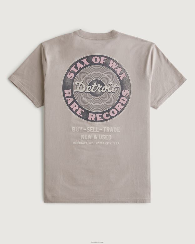 Tops Hollister Men Detroit Record Store Graphic Tee 48820854 Light Brown