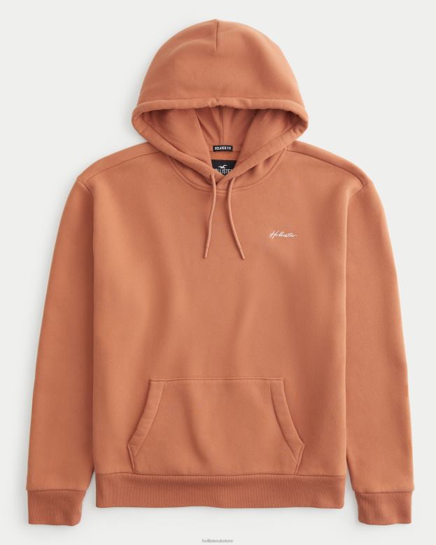 Tops Hollister Men Feel Good Relaxed Logo Hoodie 488201014 Dark Orange