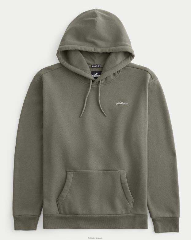 Tops Hollister Men Feel Good Relaxed Logo Hoodie 48820910 Olive