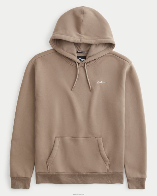 Tops Hollister Men Feel Good Relaxed Logo Hoodie 48820961 Brown