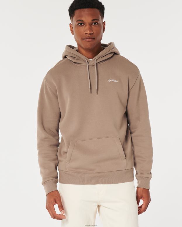 Tops Hollister Men Feel Good Relaxed Logo Hoodie 48820961 Brown