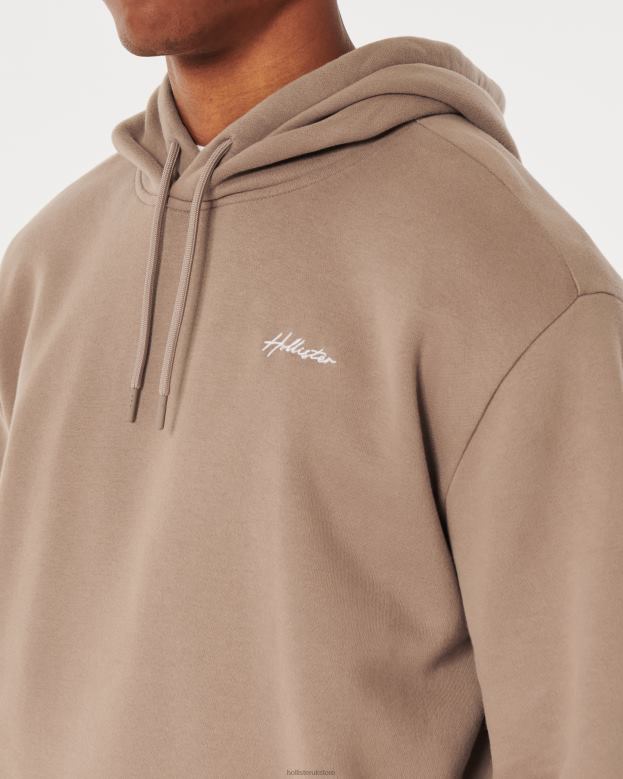 Tops Hollister Men Feel Good Relaxed Logo Hoodie 48820961 Brown