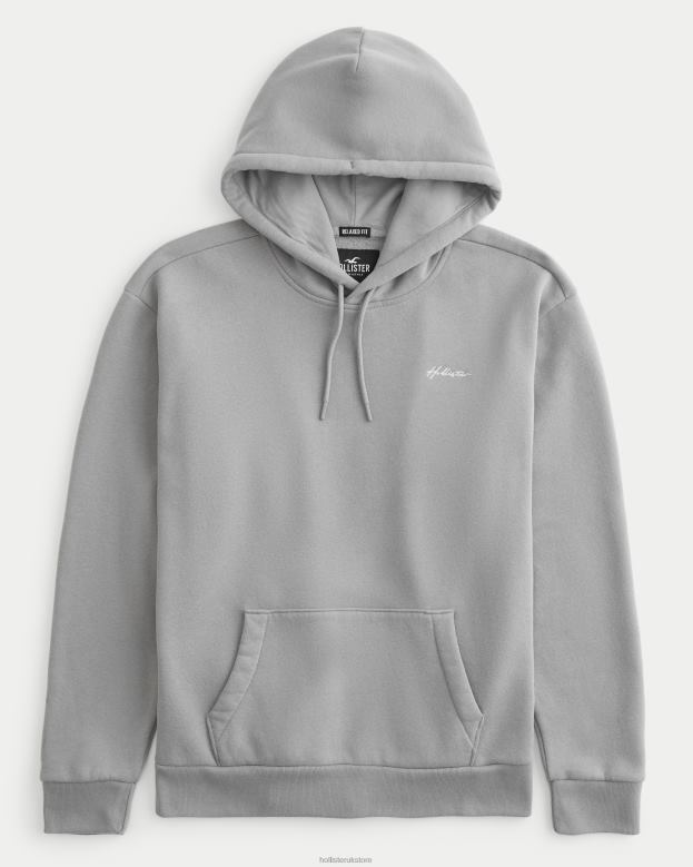 Tops Hollister Men Feel Good Relaxed Logo Hoodie 48820966 Dark Grey
