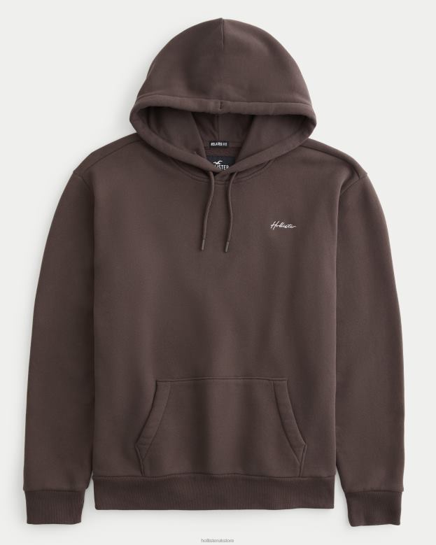 Tops Hollister Men Feel Good Relaxed Logo Hoodie 48820973 Dark Brown