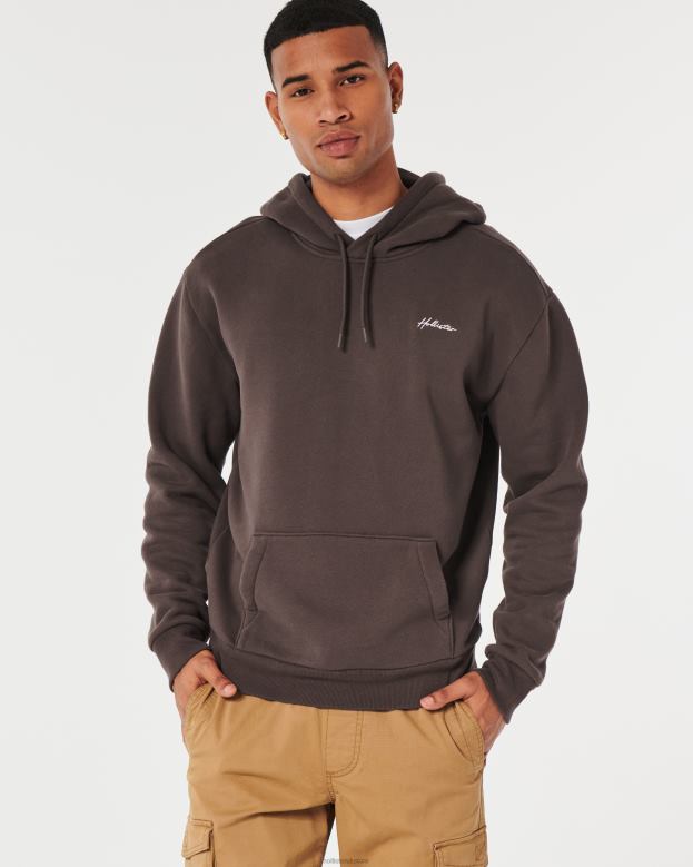 Tops Hollister Men Feel Good Relaxed Logo Hoodie 48820973 Dark Brown