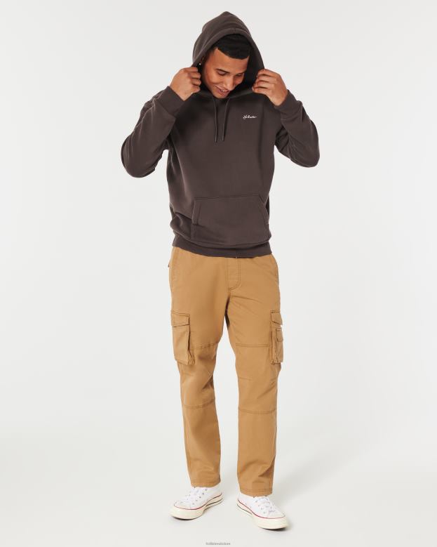 Tops Hollister Men Feel Good Relaxed Logo Hoodie 48820973 Dark Brown
