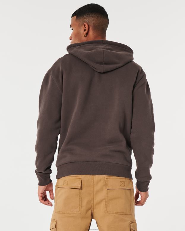 Tops Hollister Men Feel Good Relaxed Logo Hoodie 48820973 Dark Brown