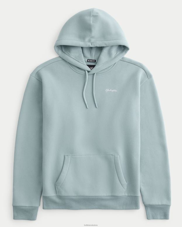 Tops Hollister Men Feel Good Relaxed Logo Hoodie 48820989 Slate