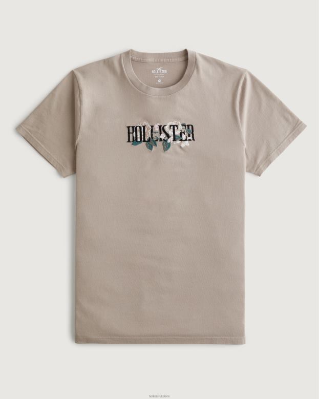 Tops Hollister Men Floral Logo Graphic Tee 488201002 Light Brown