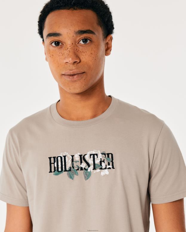 Tops Hollister Men Floral Logo Graphic Tee 488201002 Light Brown
