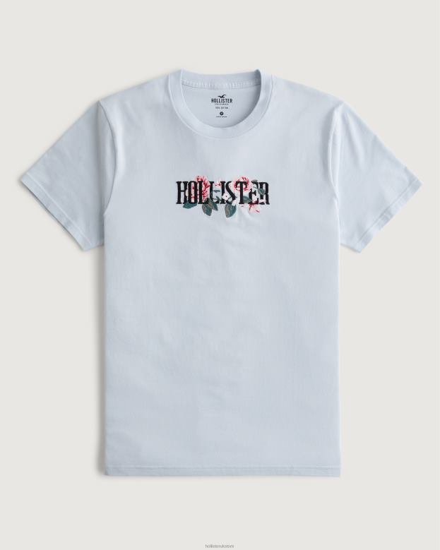 Tops Hollister Men Floral Logo Graphic Tee 488201056 Light Blue