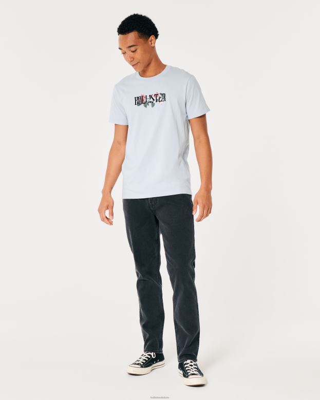 Tops Hollister Men Floral Logo Graphic Tee 488201056 Light Blue