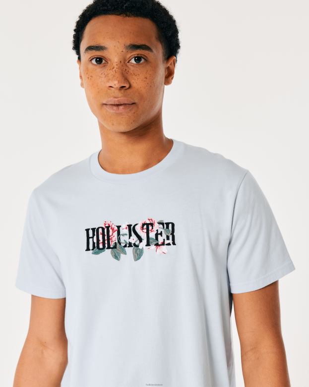 Tops Hollister Men Floral Logo Graphic Tee 488201056 Light Blue