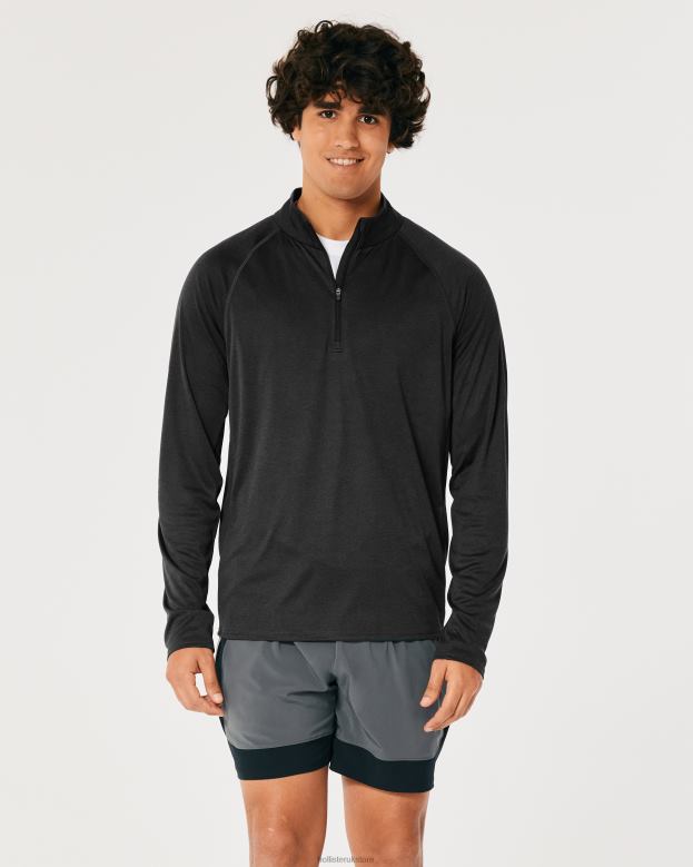 Tops Hollister Men Gilly Hicks Active Lightweight Knit Quarter-Zip 488201046 Black