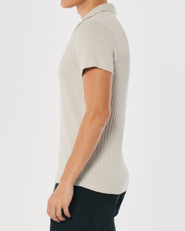 Tops Hollister Men Knit Johnny Collar Polo 48820953 Tan