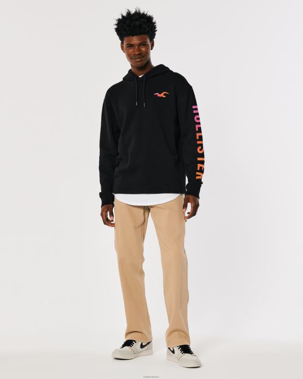Tops Hollister Men Logo Graphic Hoodie 48820829 Black With Sleeve Graphic