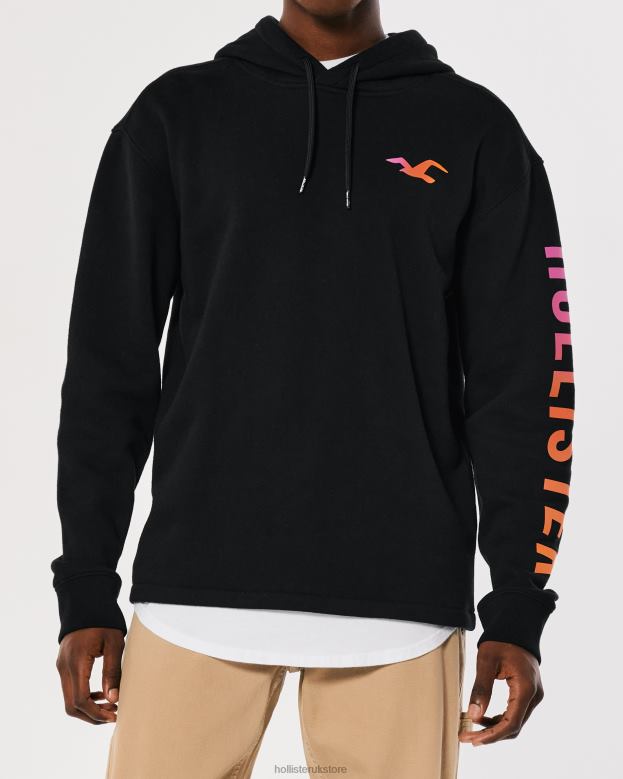 Tops Hollister Men Logo Graphic Hoodie 48820829 Black With Sleeve Graphic