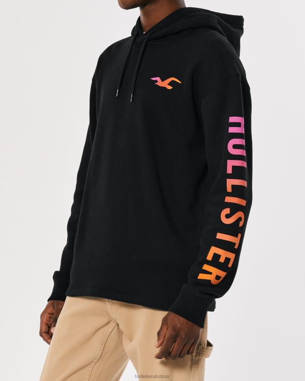 Tops Hollister Men Logo Graphic Hoodie 48820829 Black With Sleeve Graphic