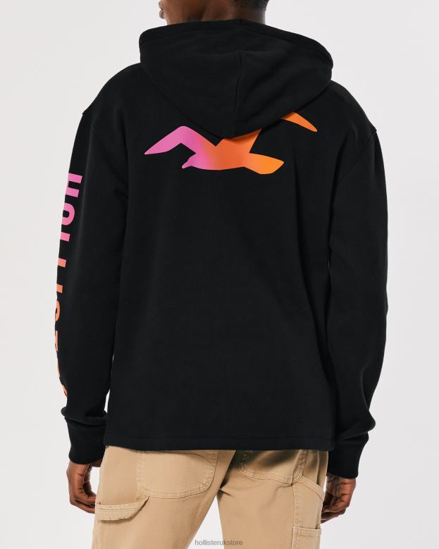 Tops Hollister Men Logo Graphic Hoodie 48820829 Black With Sleeve Graphic