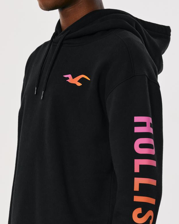 Tops Hollister Men Logo Graphic Hoodie 48820829 Black With Sleeve Graphic
